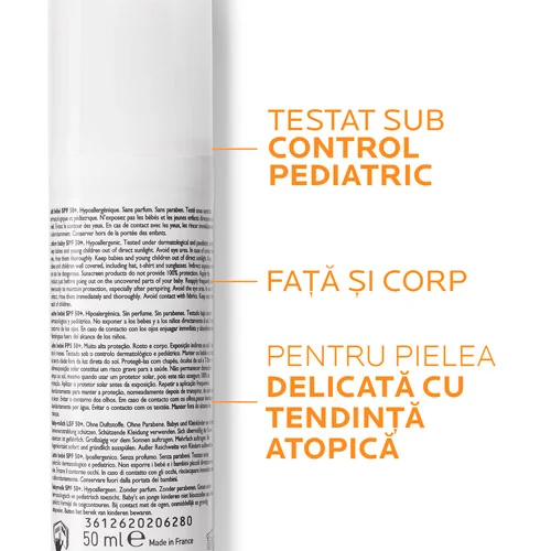 Lapte cu protectie solara pentru bebelusi SPF 50+ fata si corp Dermo-Pediatrics Eco Tube Anthelios, 50ml, La Roche-Posay 