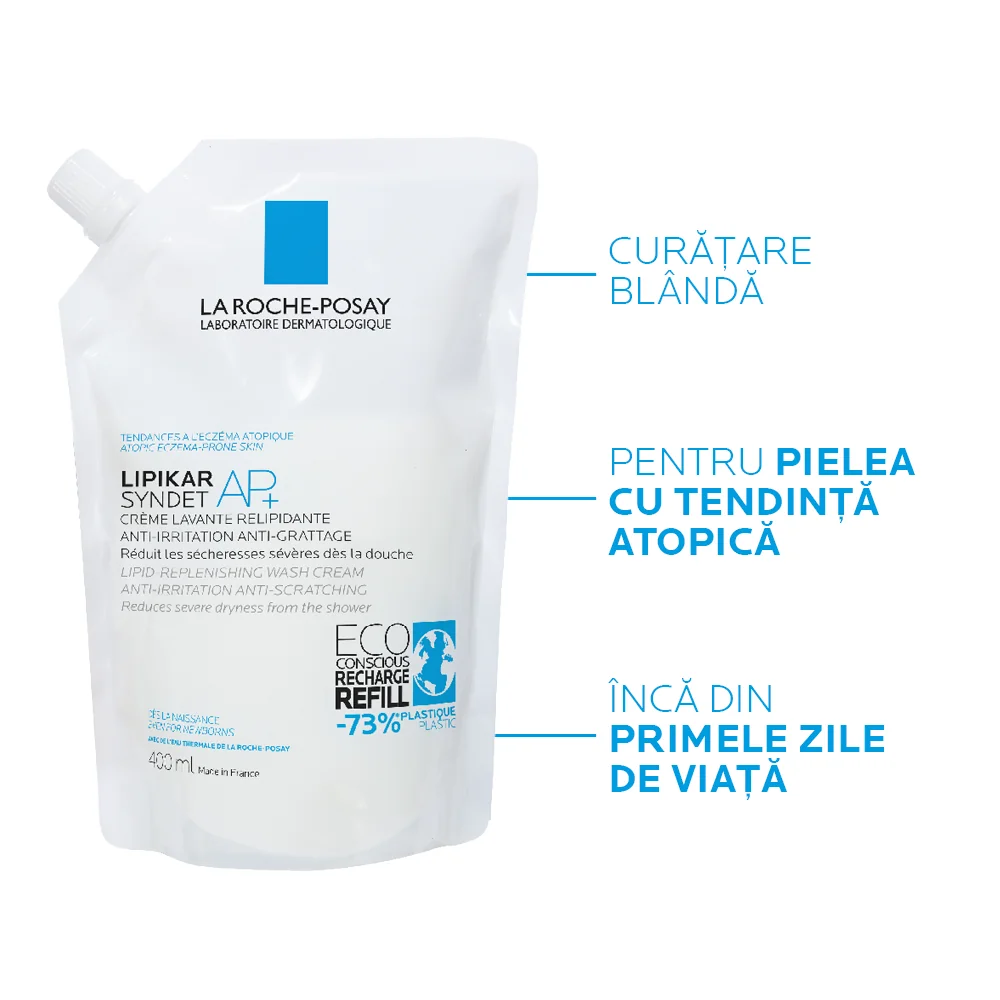 Rezerva gel de curatare pentru piele sensibila Lipikar Syndet, 400ml, La Roche-Posay 