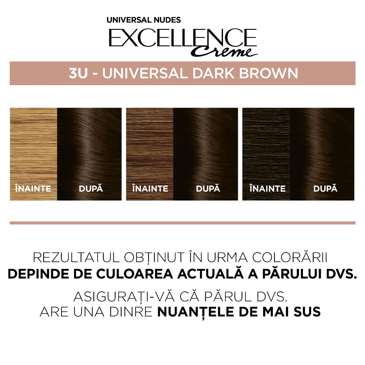 Vopsea de par permanenta fara amoniac Excellence 3U Universal Nudes Dark Brown, 192ml, L'Oreal Paris 