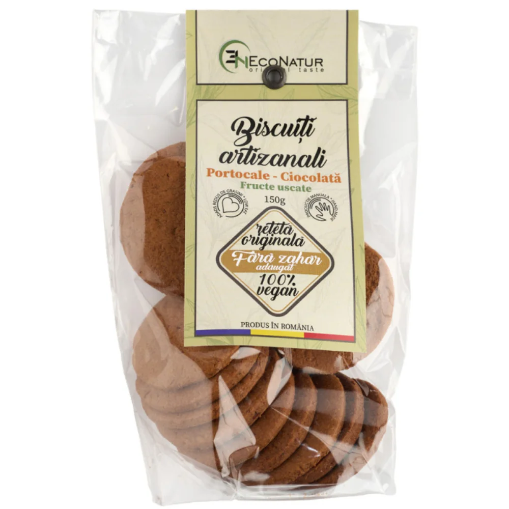 Biscuiti artizanali cu portocale, ciocolata si fructe uscate, 150g, EcoNatur