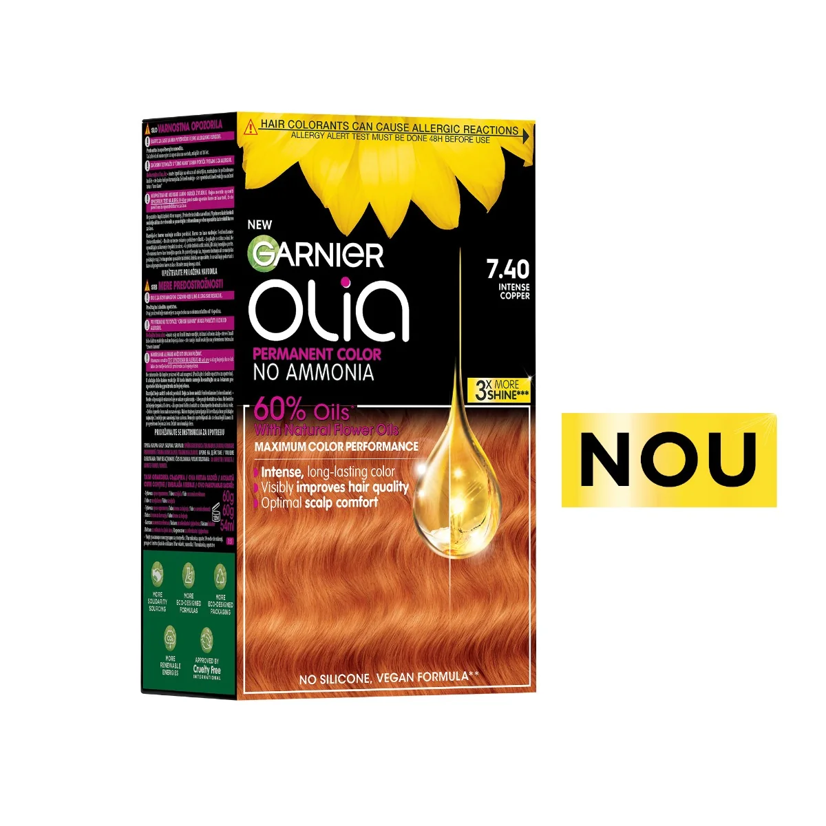 Vopsea de par permanenta fara amoniac 7.40 Intense Copper Olia, 174ml, Garnier