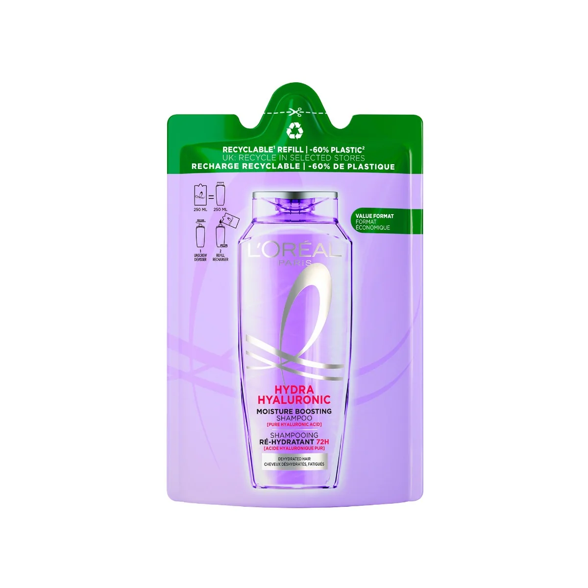 Sampon hidratant pentru par deshidratat Hyaluron Plump rezerva eco, 250ml, Elseve 