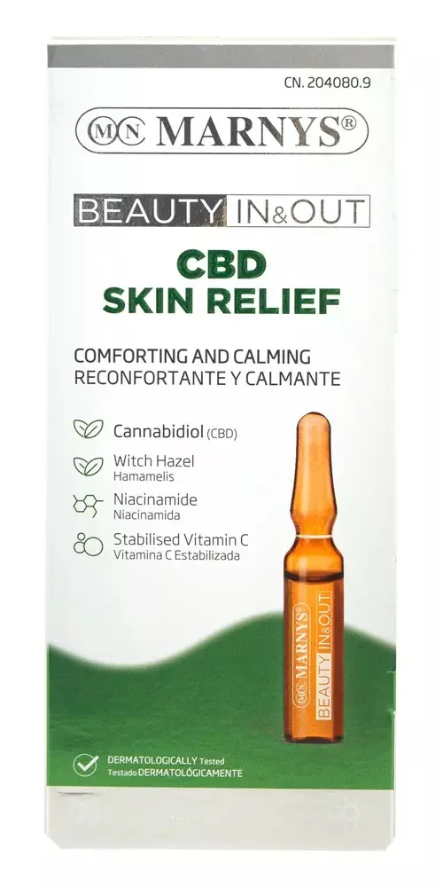 CBD Skin Relief cu canabidiol + apa de hamamelis + vitamina c stabilizata + vitamina B3, 7 fiole, Marnys 