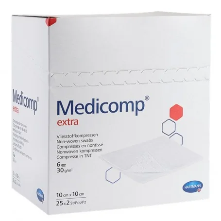 Comprese extra absorbante din material netesut, 7.5x7.5 cm, 25 bucati, Medicomp