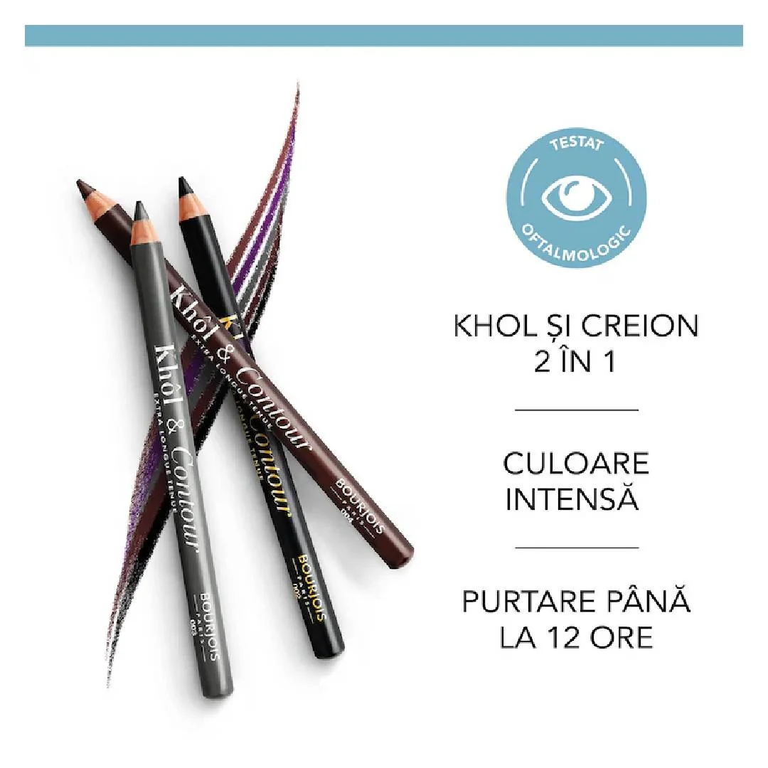 Creion de ochi cu ascutitoare Khol&Contour 01 Noir-issime, 1,2g, Bourjois 