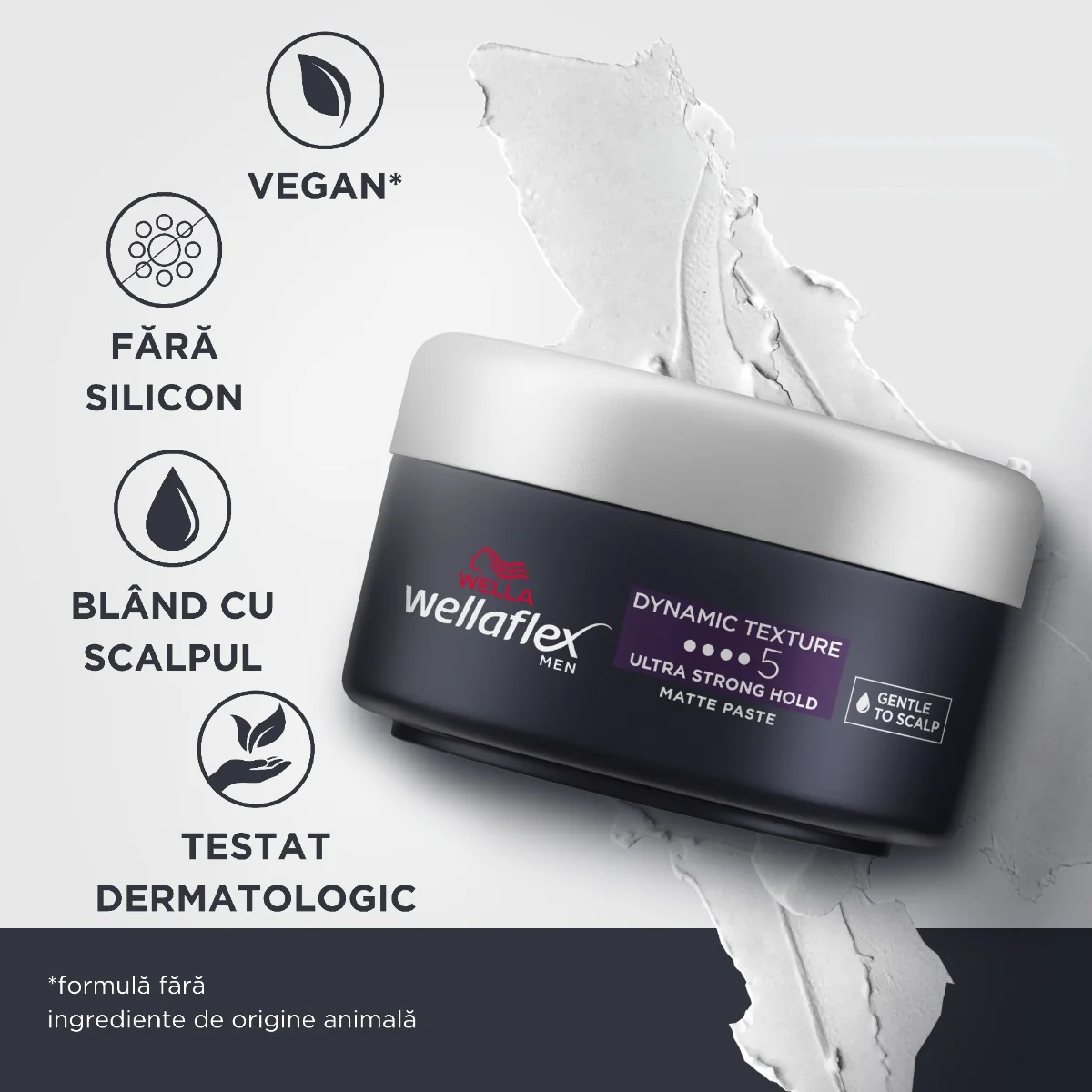 Ceara mata pentru par cu grad de fixare 5 Men Dynamic Texture Wellaflex, 75ml, Wella 