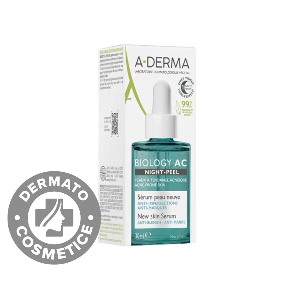 Serum peeling de noapte Biology AC, 30ml, A-Derma 