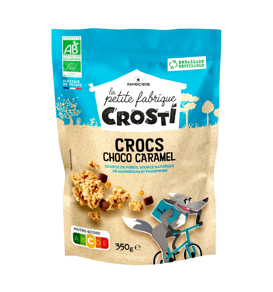 Cereale crocante bio pentru copii cu ciocolata si caramel, 350g, Crosti