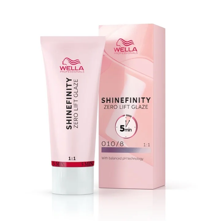 Vopsea demi-permanenta Shinefinity Zero Lift Glaze 010/8 blond luminos perlat, 60 ml, Wella Professionals 