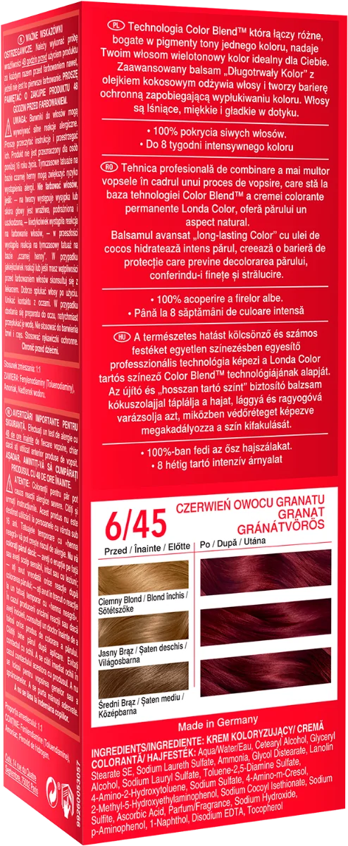 Vopsea de par permanenta 6/45 Rosu Granat, 110ml, Londa Professional 