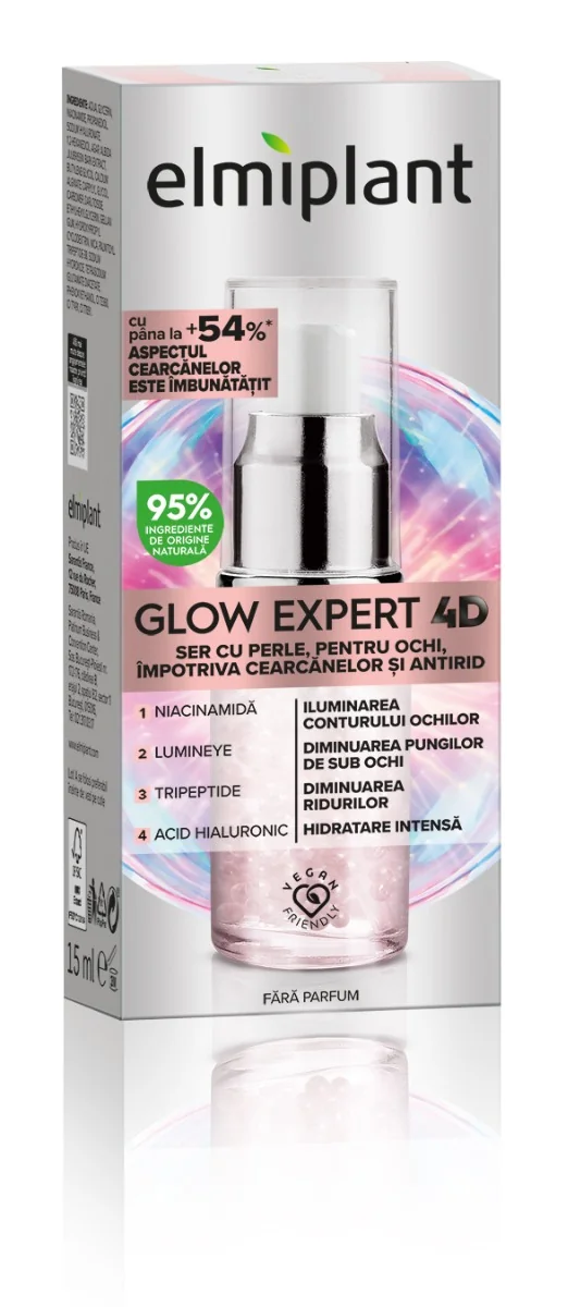 Ser cu perle pentru ochi impotriva cearcanelor si antirid Glow Expert 4D, 15ml, Elmiplant