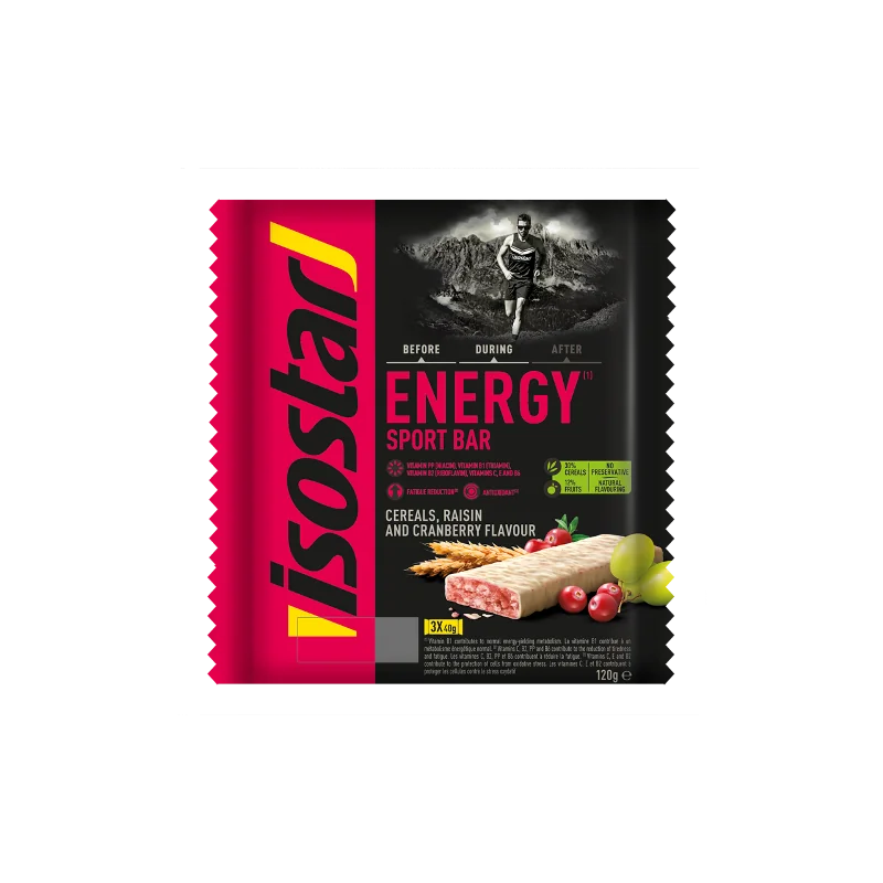 Batoane energizante cu merisoare si stafide High Energy Bar Antiox, 3 x 40g, Isostar