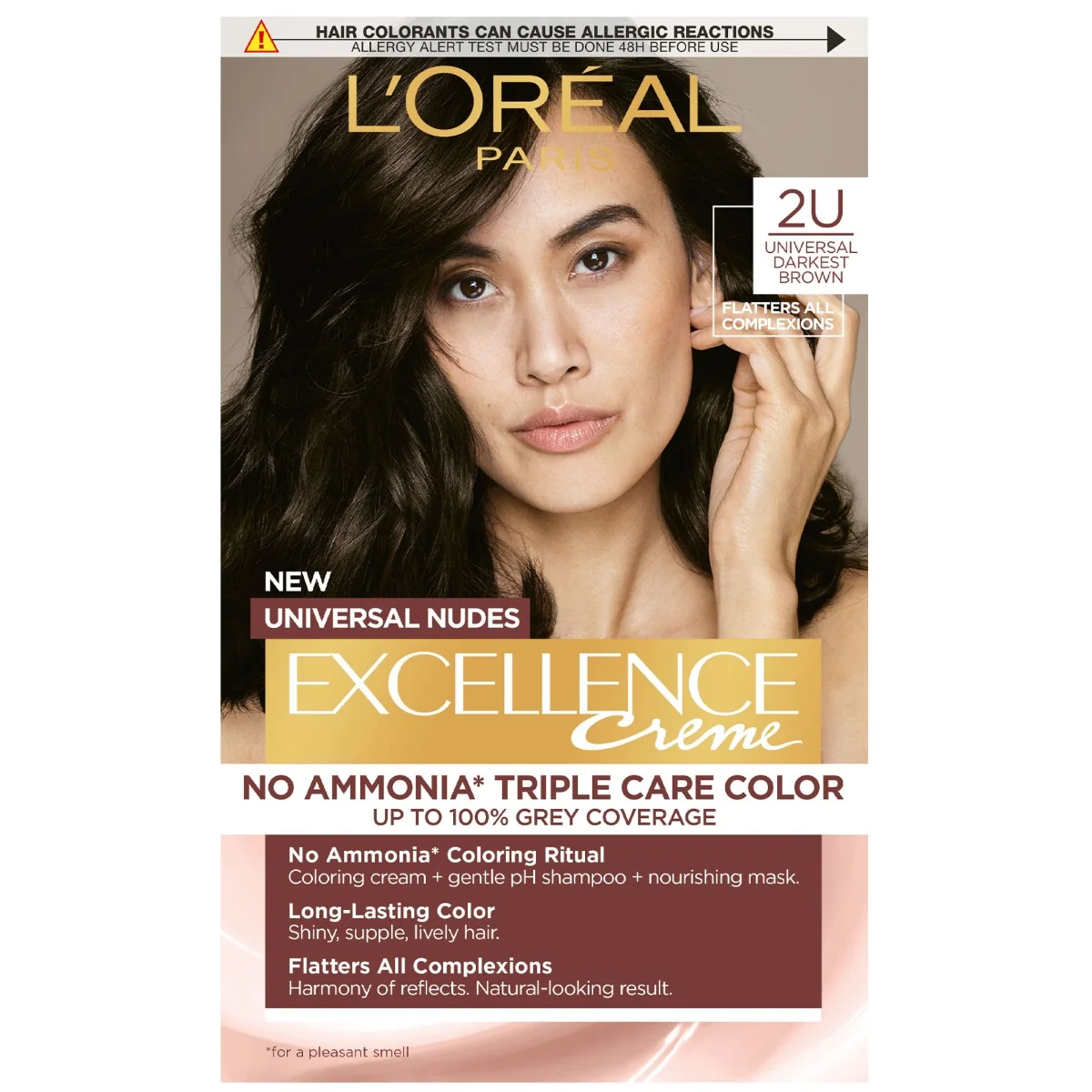 Vopsea de par permanenta fara amoniac Excellence Universal Nudes 2U Darkest Brown, 192ml, L'Oreal Paris