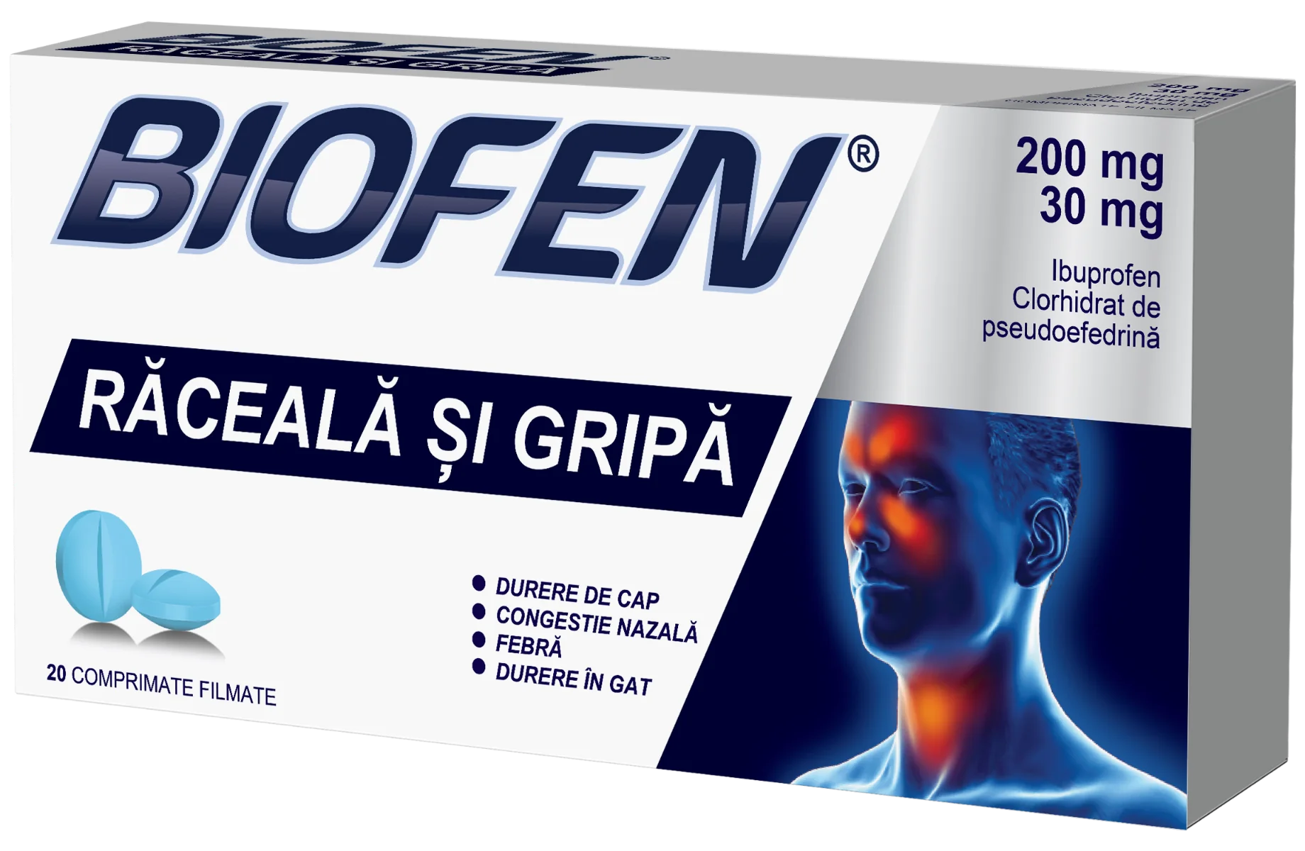 Biofen raceala si gripa 200 mg/30 mg, 20 comprimate filmate, Biofarm ...