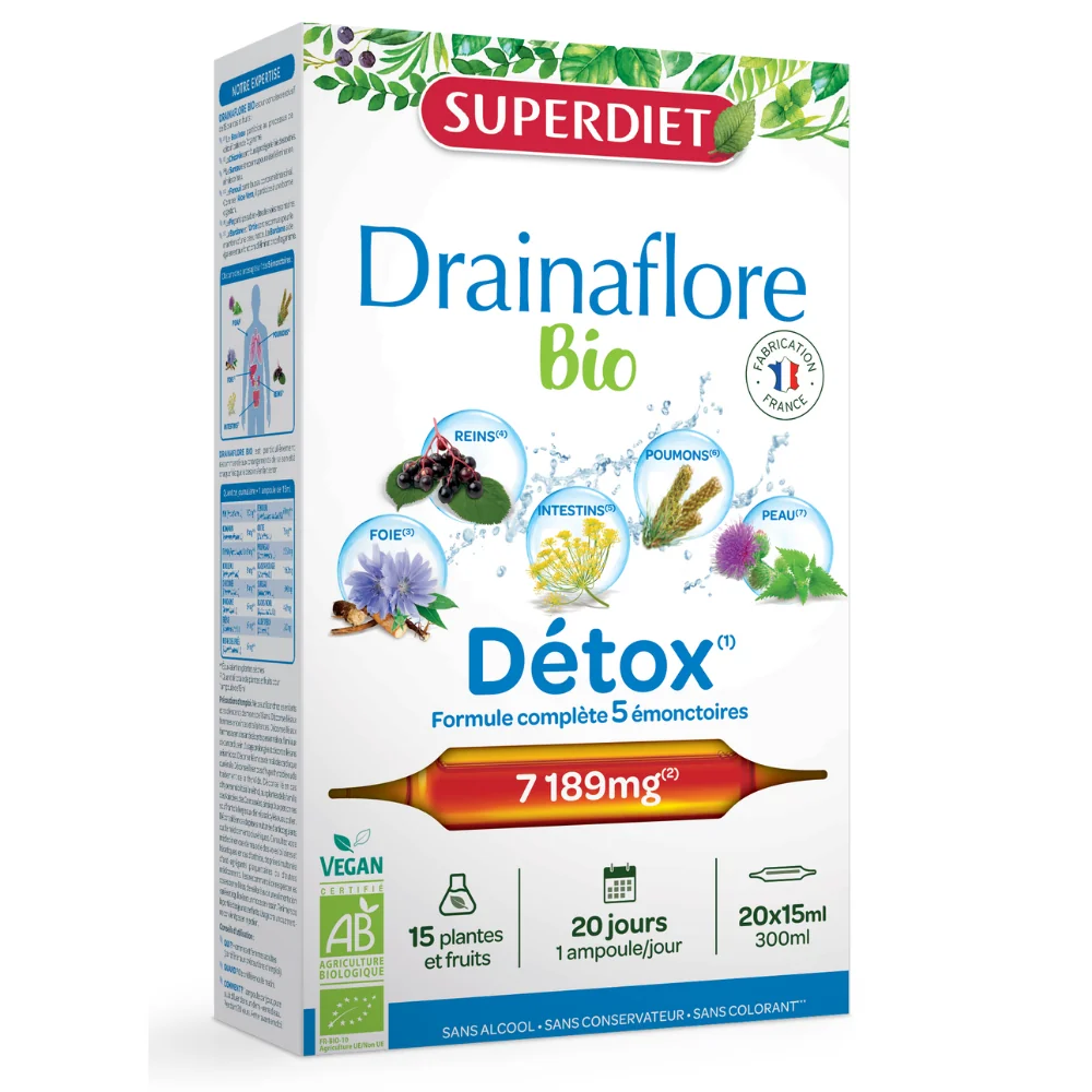 Drainaflore Detoxifiere Bio, 15ml x 20 fiole sticla, Superdiet 