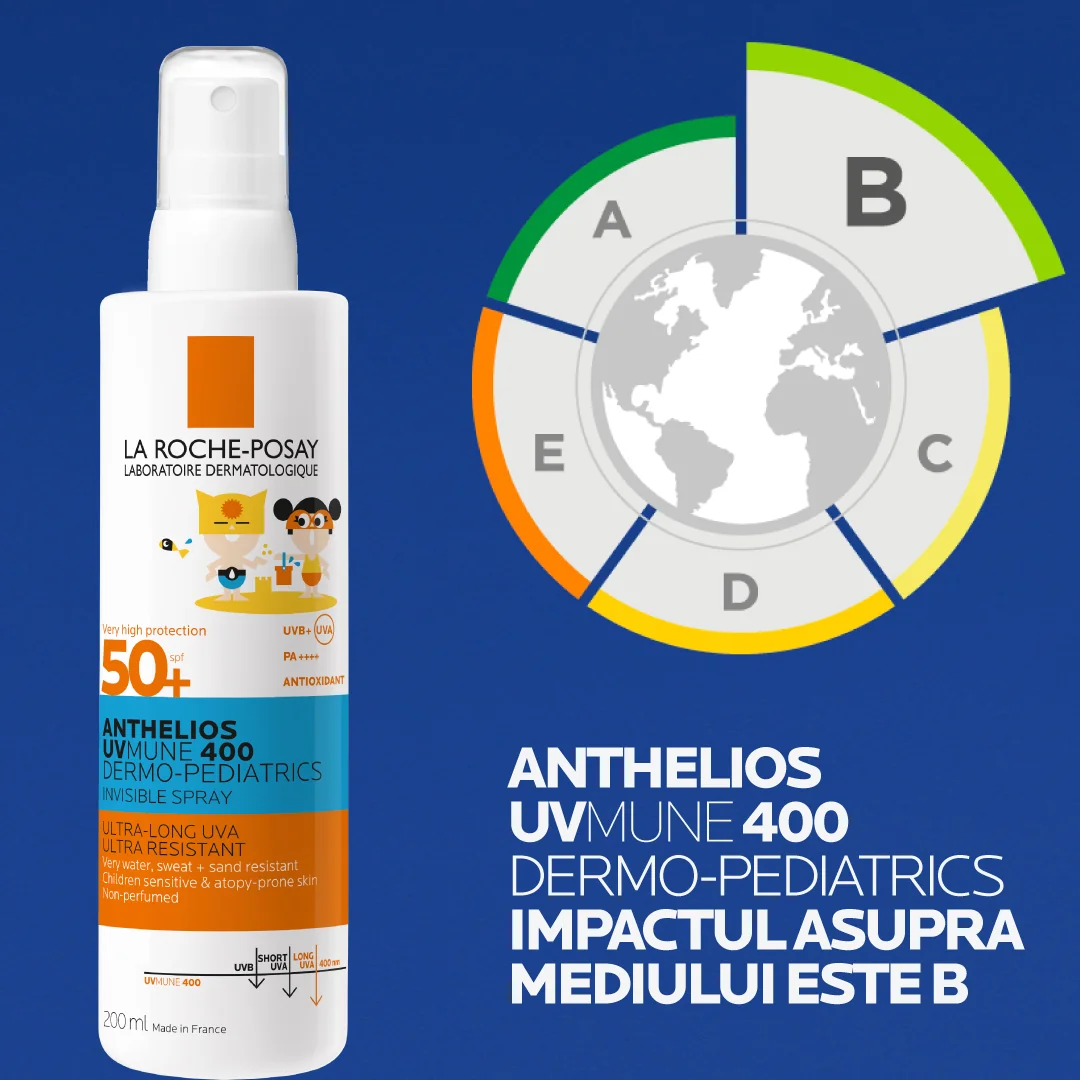 Spray cu protectie solara potrivit pentru pielea copiilor SPF50+ Anthelios UVMUNE400 Dermo-Pediatrics, 200ml, La Roche-Posay 