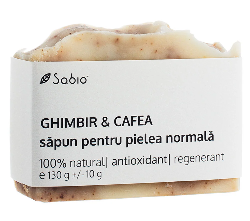 Sapun natural pentru pielea normala cu ghimbir si cafea, 130g, Sabio