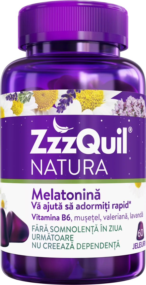 Melatonina Vitamina B6 Valeriana si Lavanda Natura, 60 jeleuri, ZzzQuil