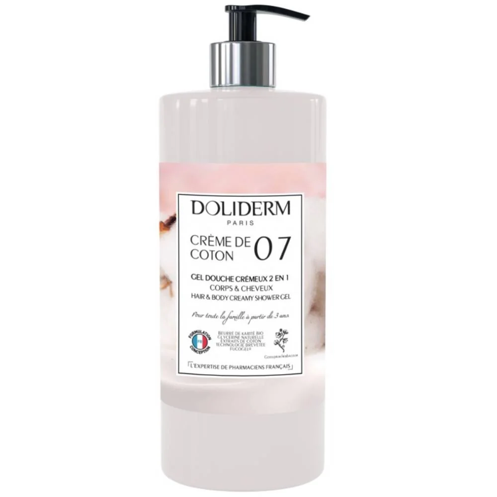 Gel de dus si sampon cremos cu extract de bumbac 2 in 1, 1l, Doliderm