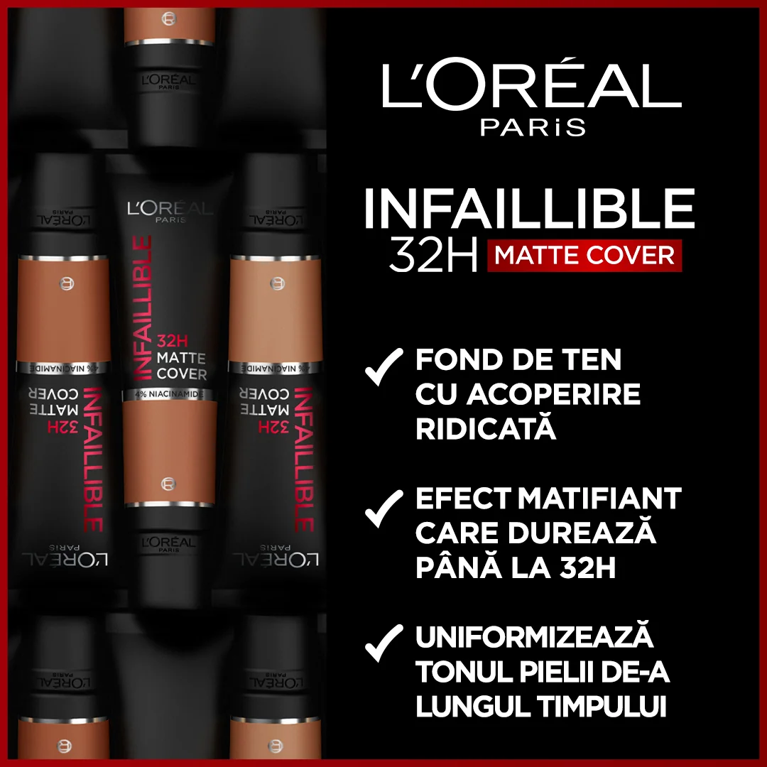 Fond de ten mat Infaillible 32H Matte Cover 115 Warm Undertone, 30ml, L'Oreal Paris 