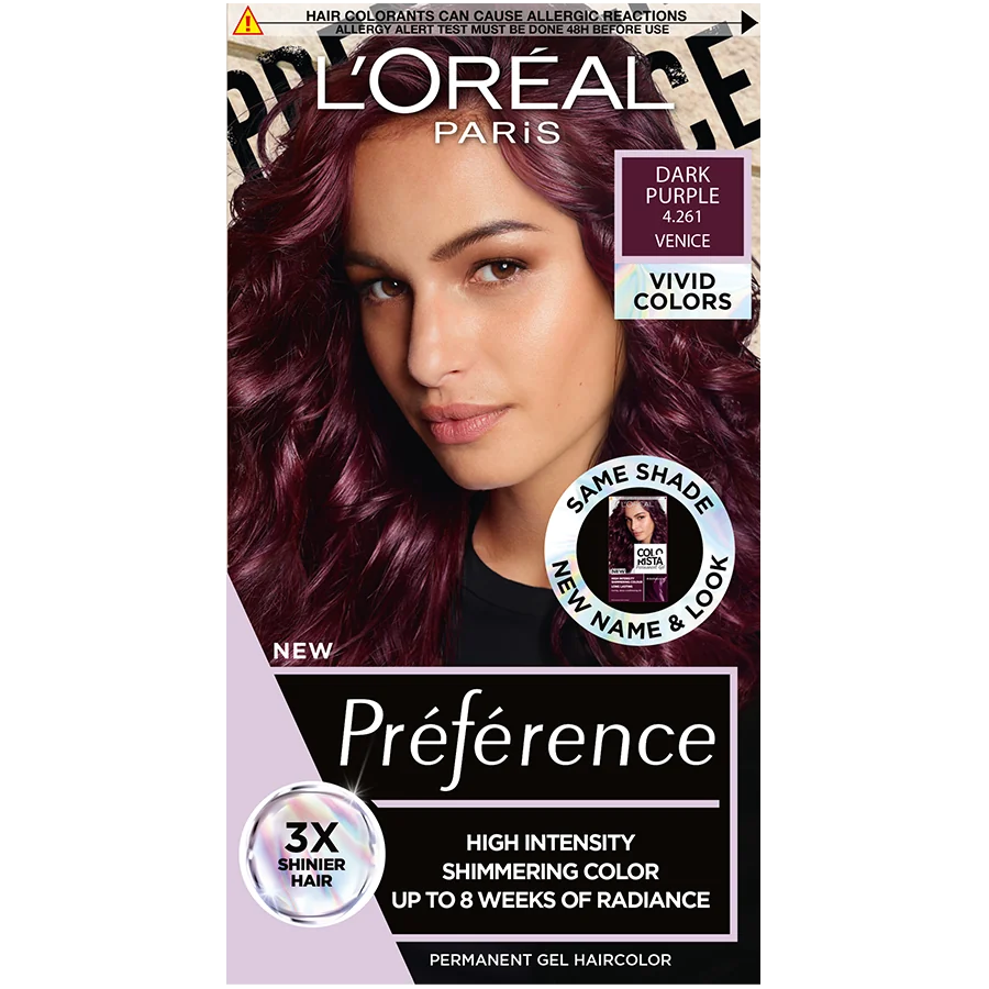 Vopsea de par permanenta cu amoniac Preference Vivid Colours 4.216 Dark Purple, 204ml, L'Oreal Paris