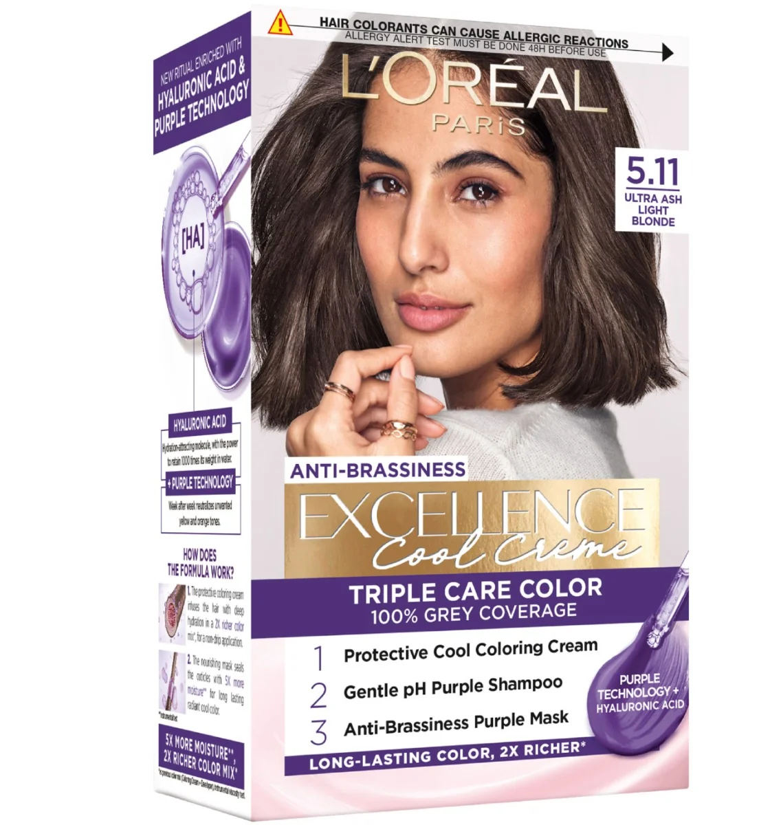 Vopsea de par permanenta Excellence Cool Creme 5.11 Saten Deschis Ultra-Cenusiu, 192ml, L'Oreal Paris 