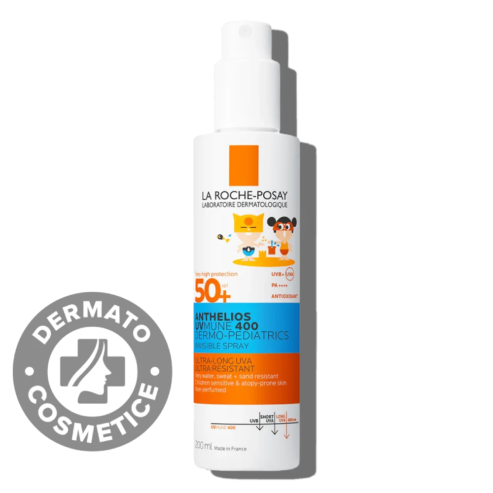 Spray cu protectie solara potrivit pentru pielea copiilor SPF50+ Anthelios UVMUNE400 Dermo-Pediatrics, 200ml, La Roche-Posay 