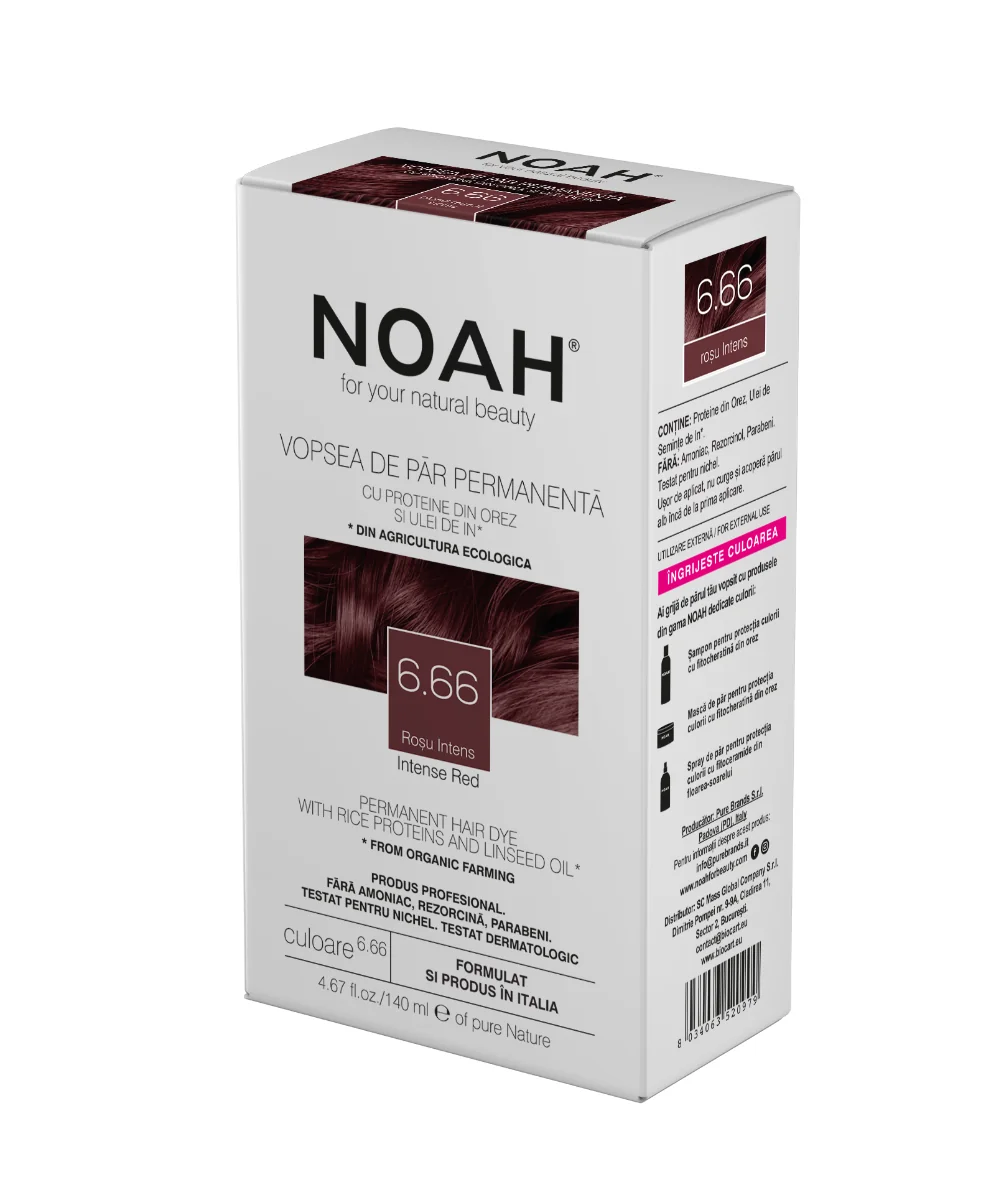 Vopsea de par naturala Rosu inchis (6.66), 140ml, Noah 