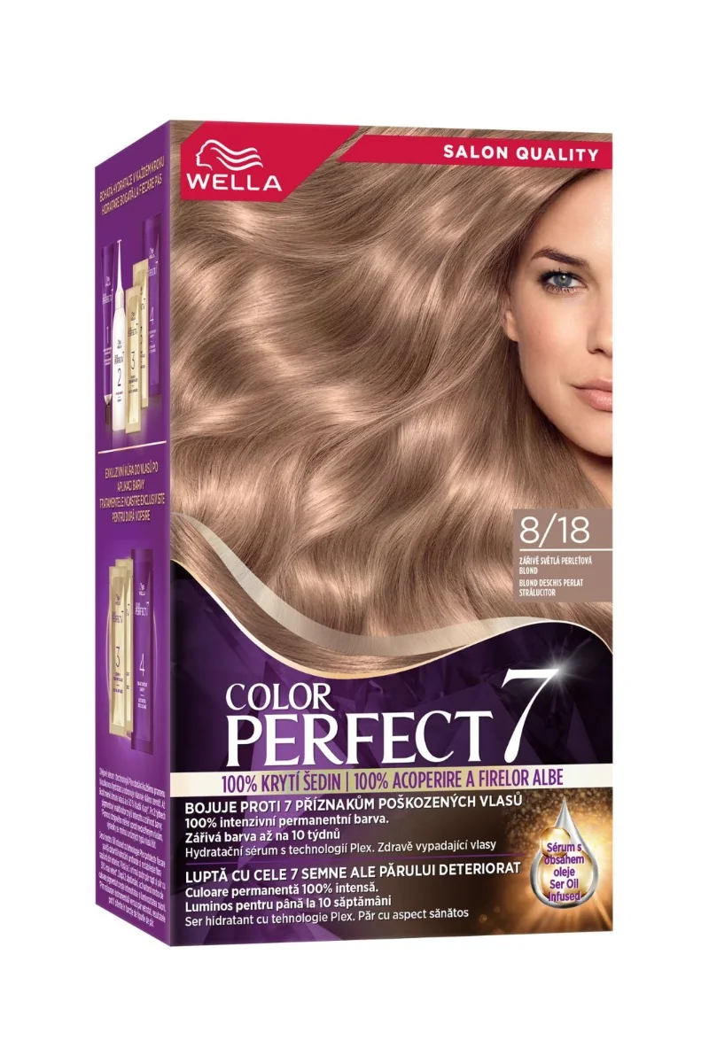 Vopsea de par permanenta Blond Deschis Perlat Stralucitor 8/18 Color Perfect, 135ml, Wella