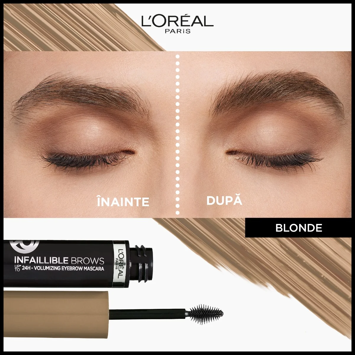 Mascara pentru sprancene cu efect de volum Infaillible 24H Blonde, 4.9ml, L'Oreal Paris 