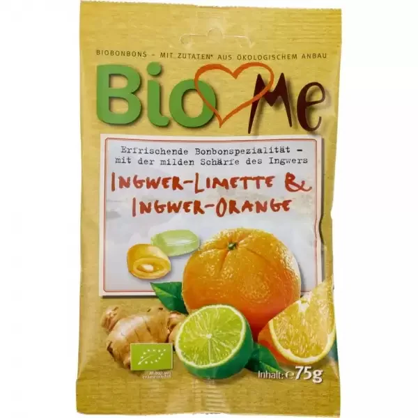 Bomboane ecologice cu ghimbir-lime si ghimbir-portocala, 75g, Bio Loves Me 