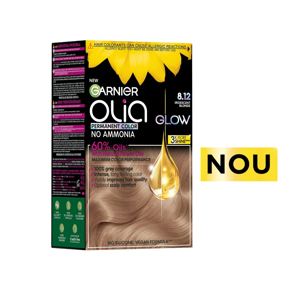 Vopsea de par permanenta fara amoniac 8.12 Iridescent Blonde Olia, 174ml, Garnier