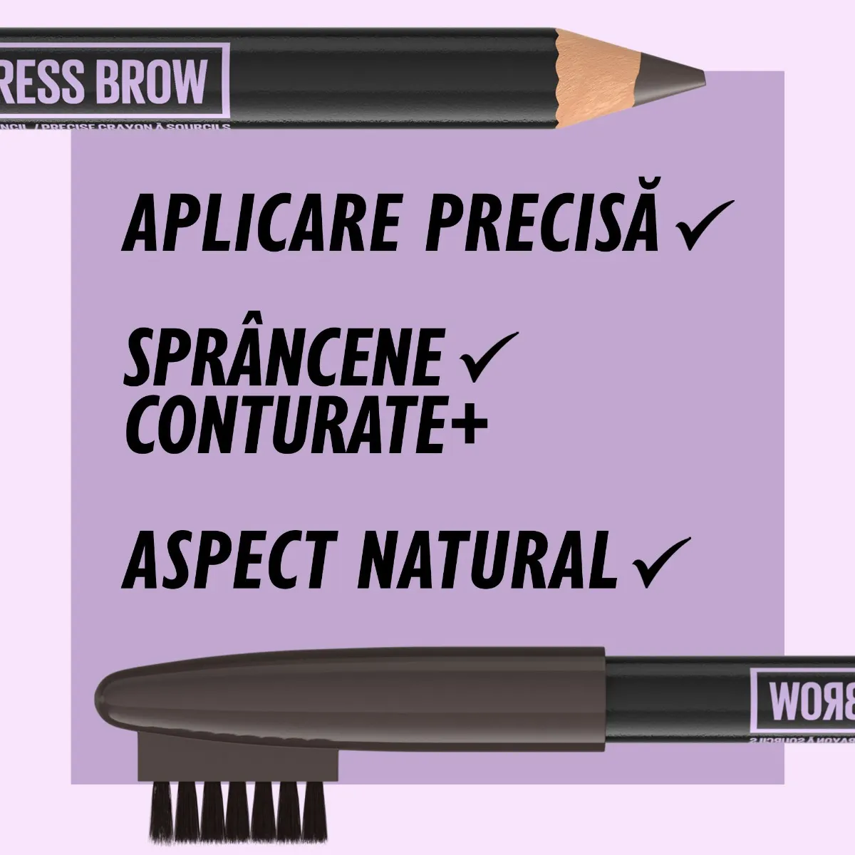 Creion pentru sprancene 05 Deep Brown Express Brow Shaping Pencil, 1g, Maybelline 