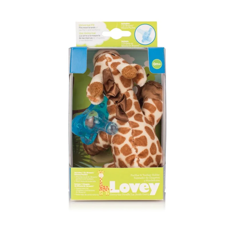 Jucarie Girafa Lovey + Suzeta din silicon albastra, 1 bucata, Dr. Brown's 