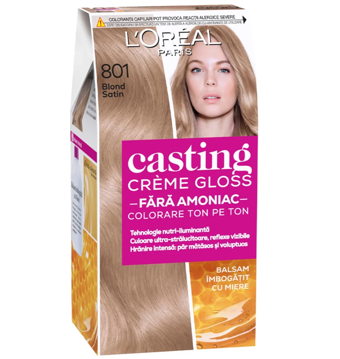 Vopsea de par semi-permanenta fara amoniac Casting Creme Gloss 801 Blond Satin, 180ml, L'Oreal Paris