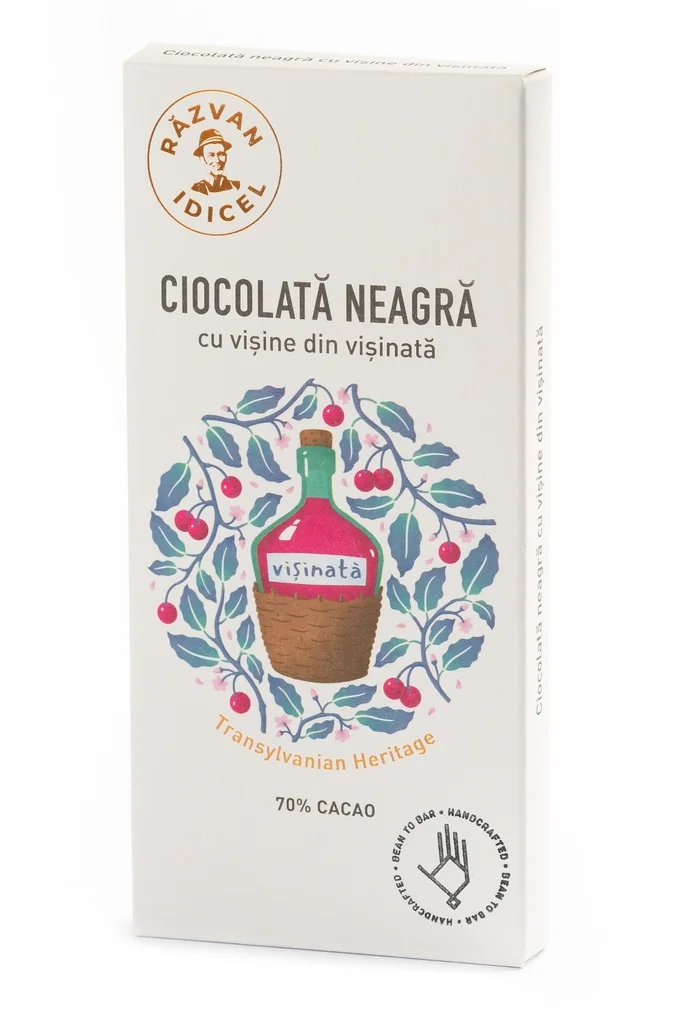 Ciocolata neagra 70% cacao cu cirese si visinata, 80g, Razvan Idicel