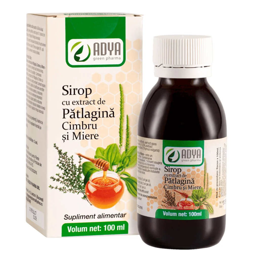 Sirop cu patlagina, cimbru si miere, 100ml, Adya Green Pharma