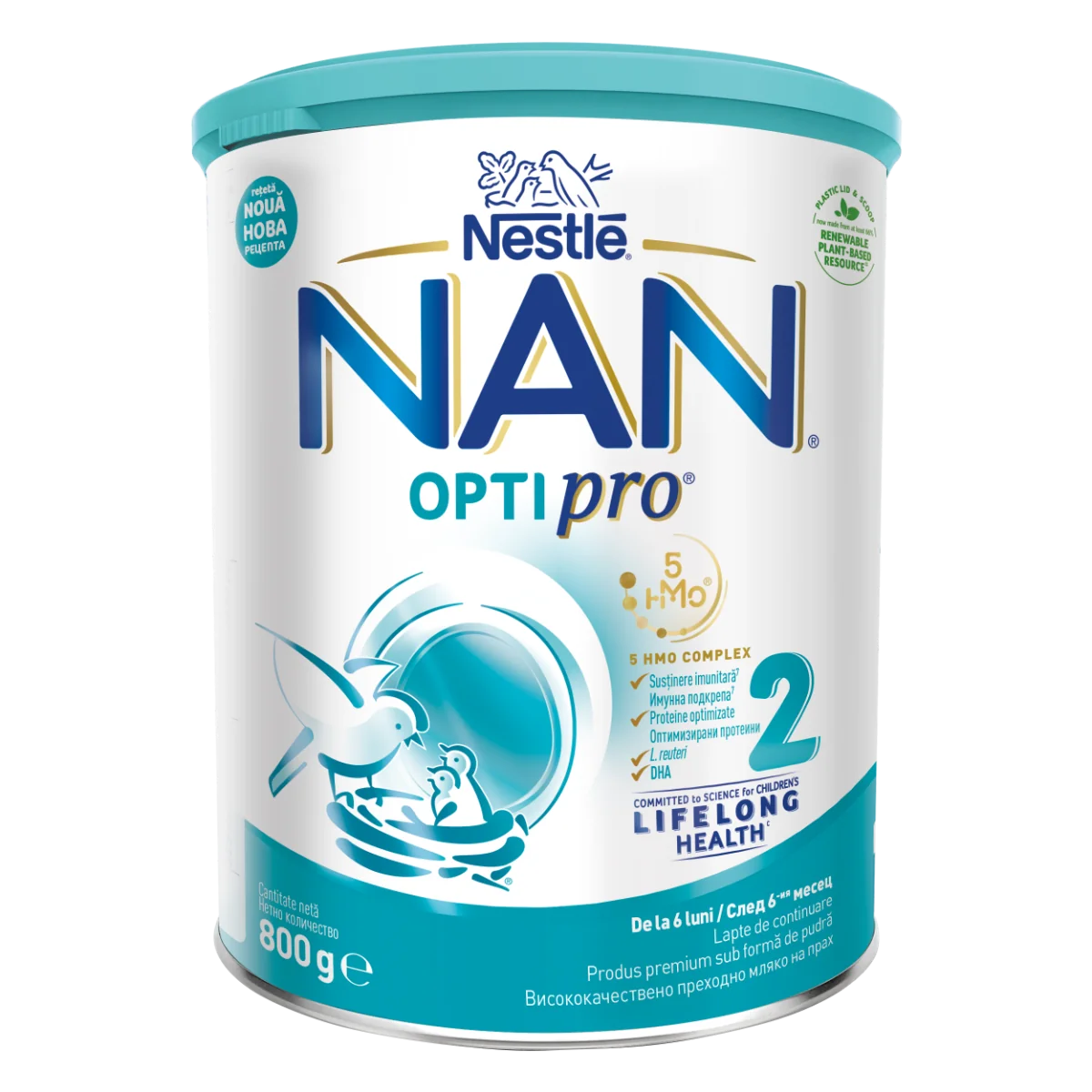 Lapte praf Nan 2 Optipro +6 luni, 800g, Nestle 