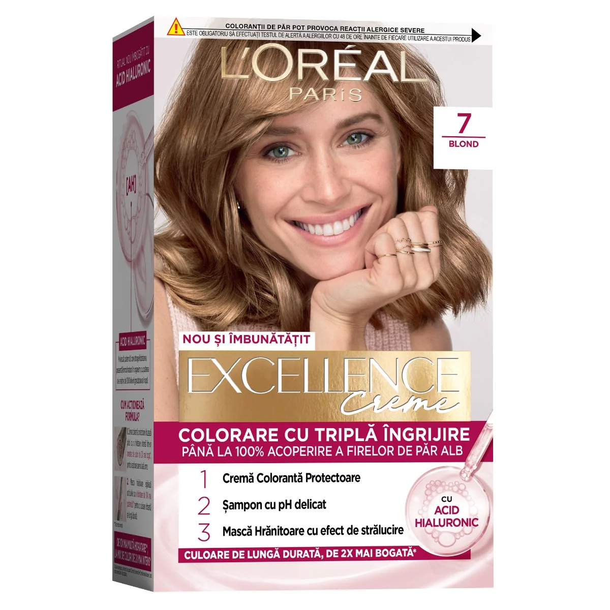 Vopsea de par permanenta Excellence Creme 7 Blond, 192ml, L'Oreal Paris 