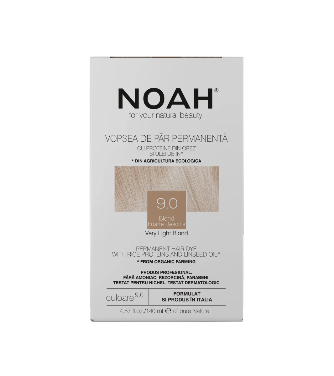 Vopsea de par naturala Blond foarte deschis (9.0), 140ml, Noah 