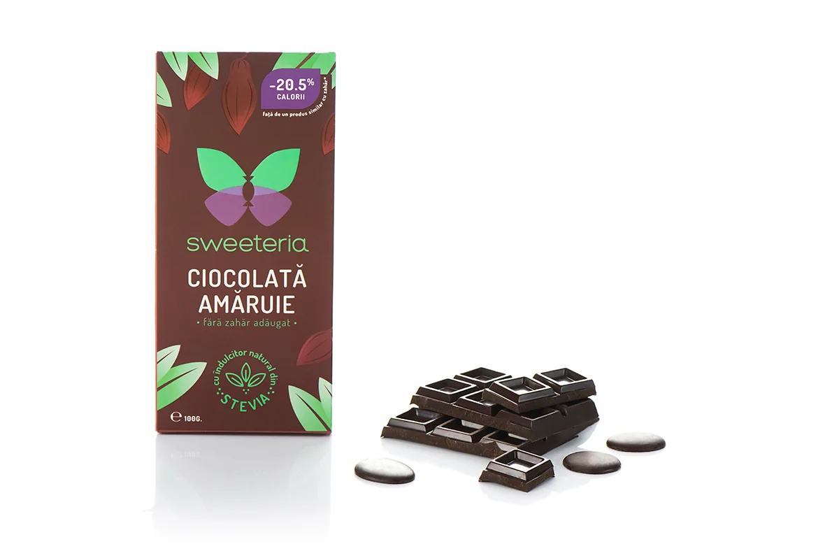 Ciocolata amaruie 70% cu indulcitor din stevie, 100g, Sweeteria