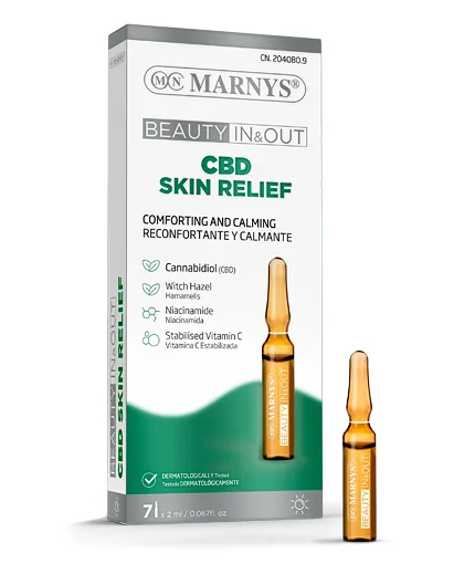 CBD Skin Relief cu canabidiol + apa de hamamelis + vitamina c stabilizata + vitamina B3, 7 fiole, Marnys 