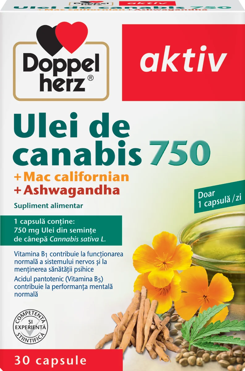 Ulei de Canabis 750 + Mac californian + Ashwagandha, 30 capsule, Doppelherz