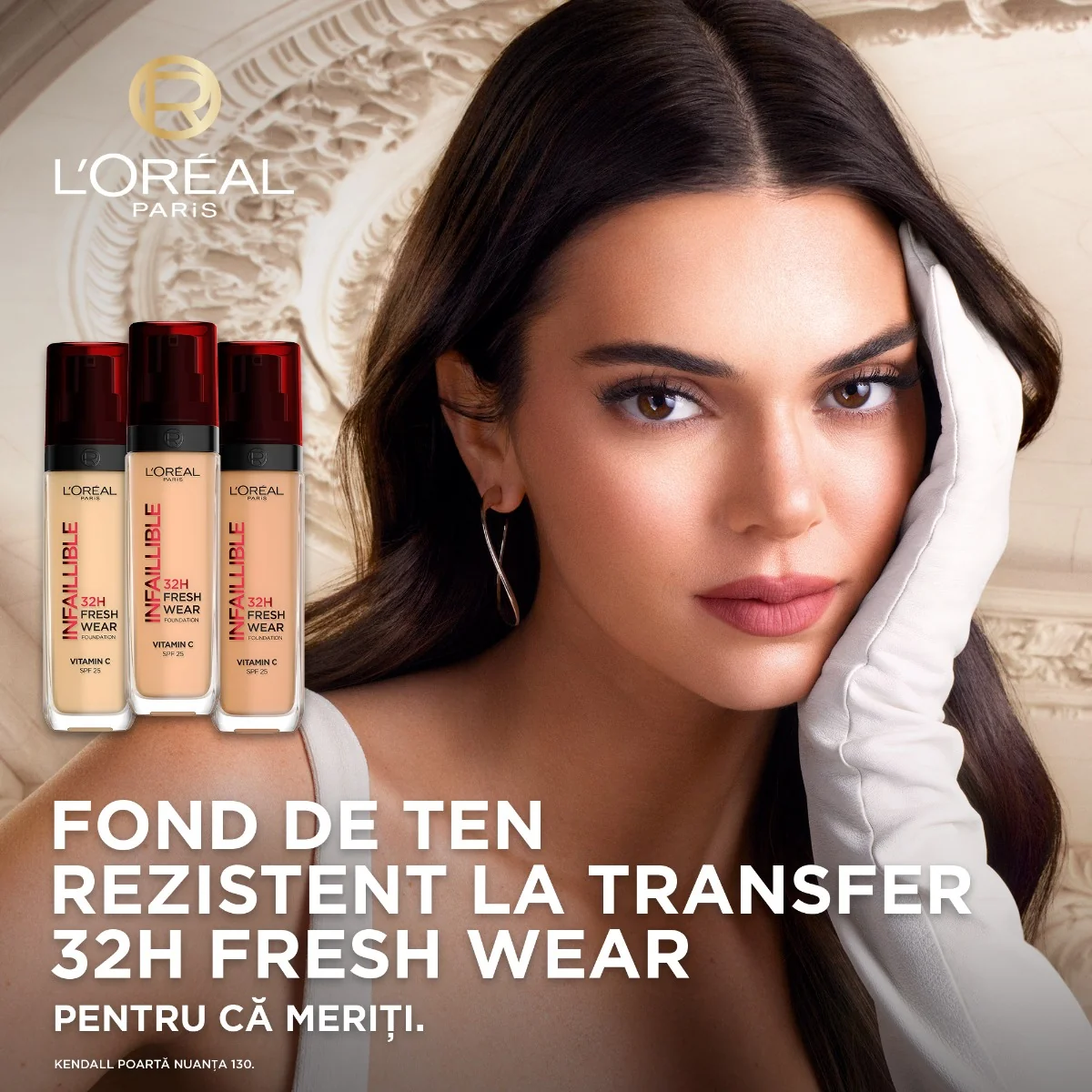 Fond de ten rezistent la transfer Infaillible 32H Fresh Wear 145 Rece, 30ml, L'Oreal Paris 