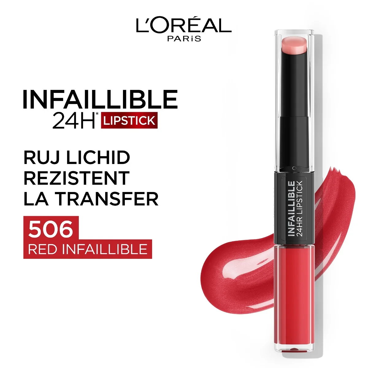 Ruj lichid rezistent la transfer Infaillible 24h 506 Red Infallible, 5.6ml, L'Oreal Paris 