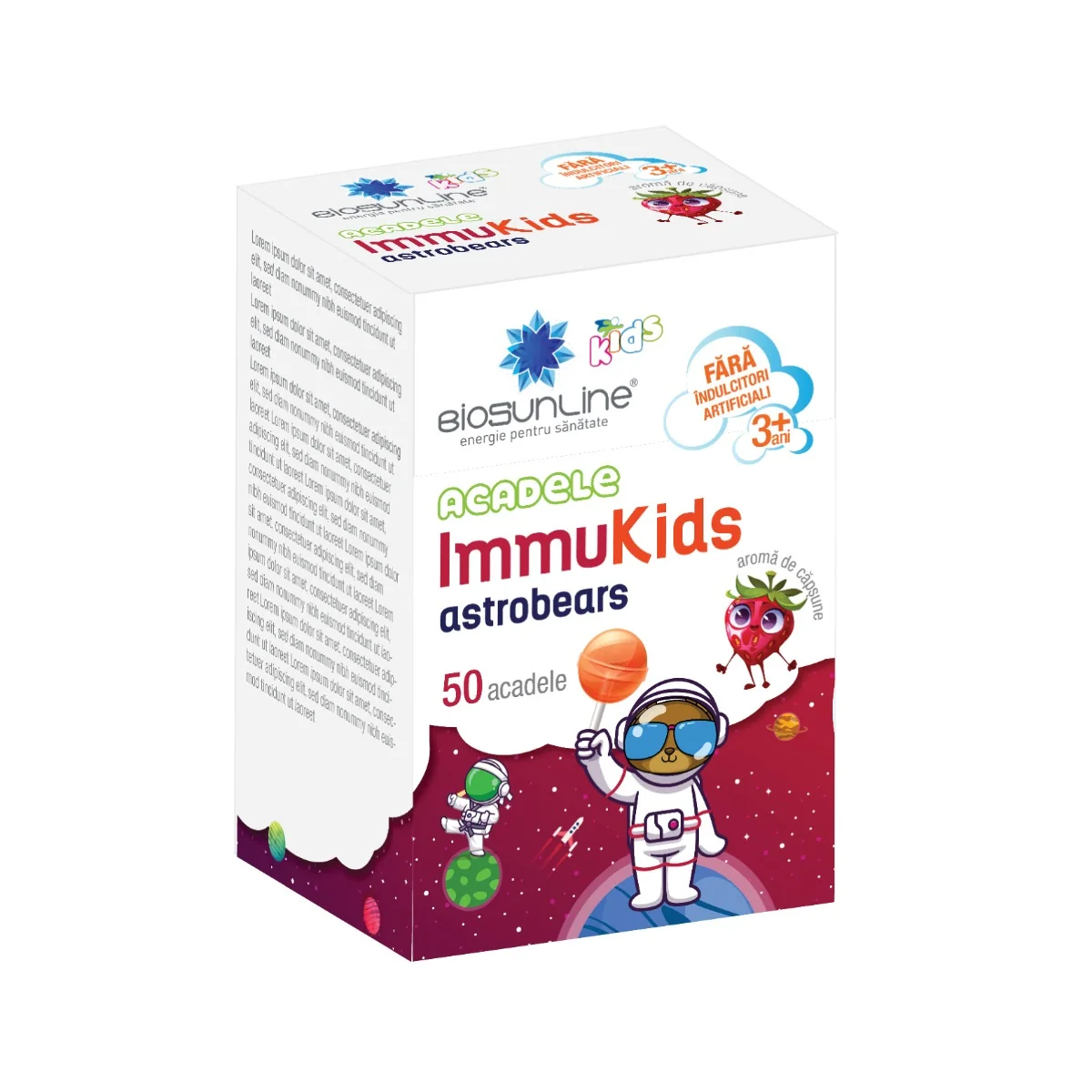 Acadele ImmuKids Astrobears cu capsune, 50 bucati, BioSunLine