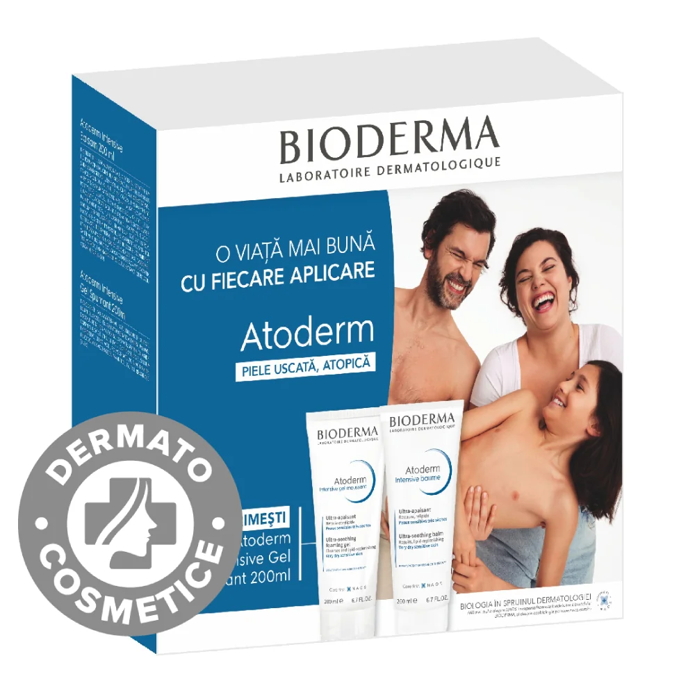 Pachet balsam Atoderm Intensive 200ml + Gel spumant Atoderm Intensive 200ml, Bioderma