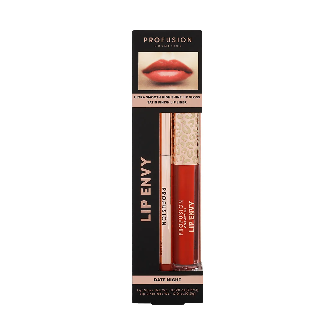 Set Luciu de buze ultra neted si lucios 3.5ml + Creion pentru buze cu finish satinat 0.3g Lip Envy Date Night, Profusion Cosmetics 