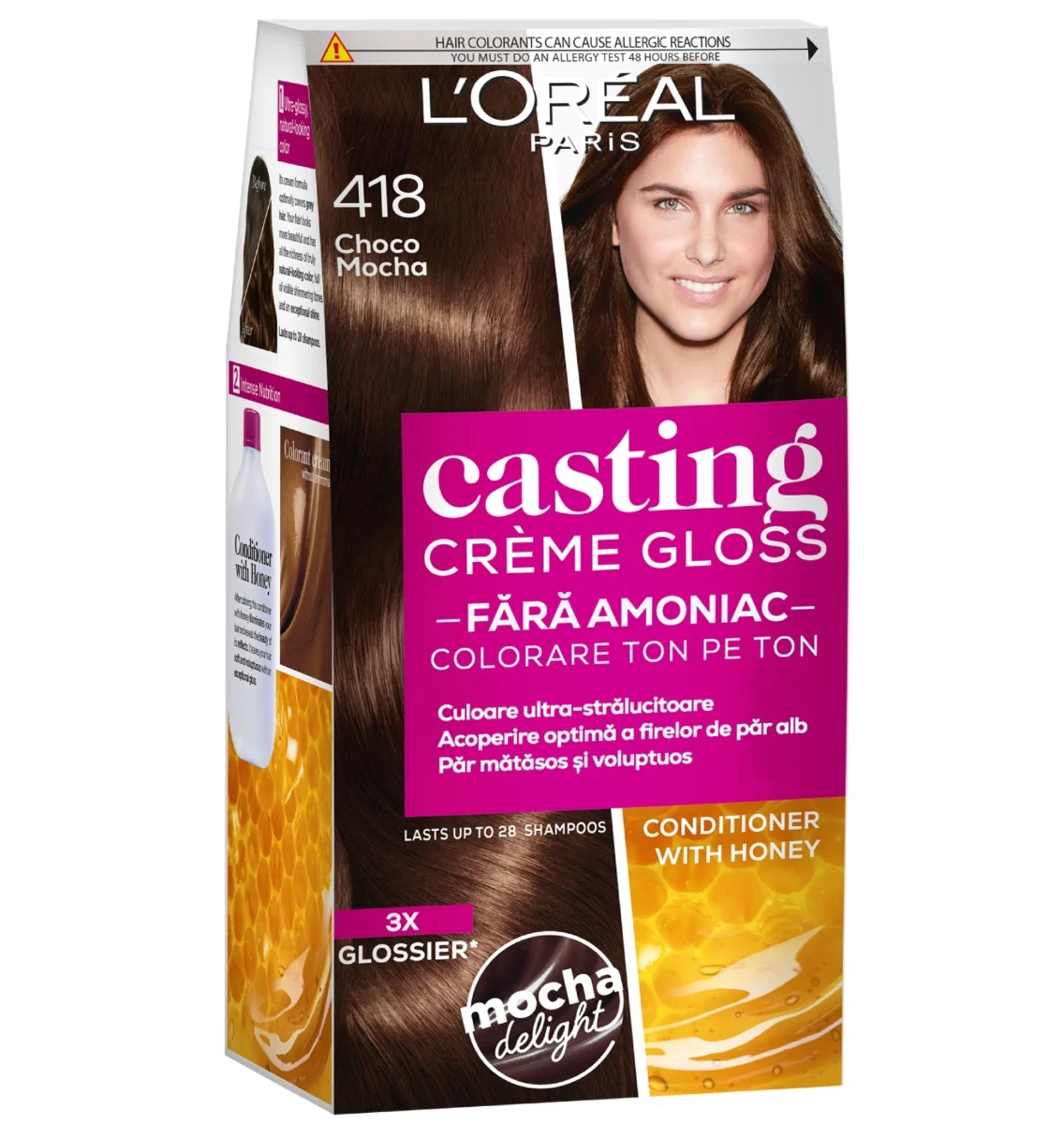 Vopsea de par semi-permanenta fara amoniac Casting Creme Gloss 418 Choco Mocha, 180ml, L'Oreal Paris 