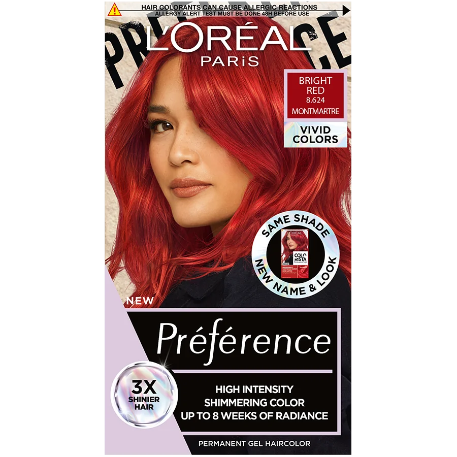 Vopsea de par permanenta cu amoniac Preference Vivid Colours 8.624 Bright Red, 204ml, L'Oreal Paris